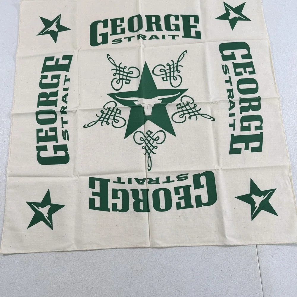 George Strait Country Music Texas Longhorn Beige Green Bandana Scarf 22